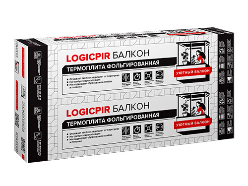 Утеплитель/Теплоизоляция LOGICPIR Балкон Ф/Ф L-кромка, Г4 1190х590х40 мм, Технониколь, PIR-плита теплоизоляционная